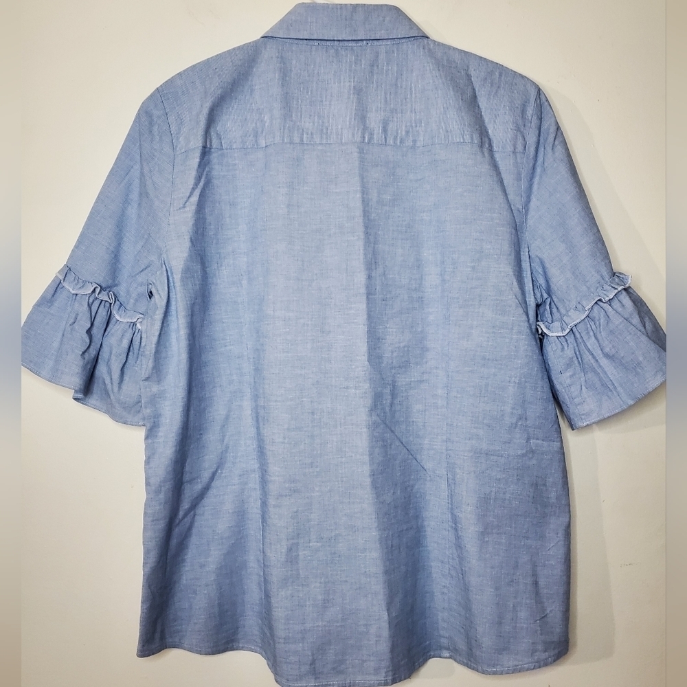 Karl Lagerfeld Ruffle Pearlsnap Blouse Size Large - Picture 4 of 8